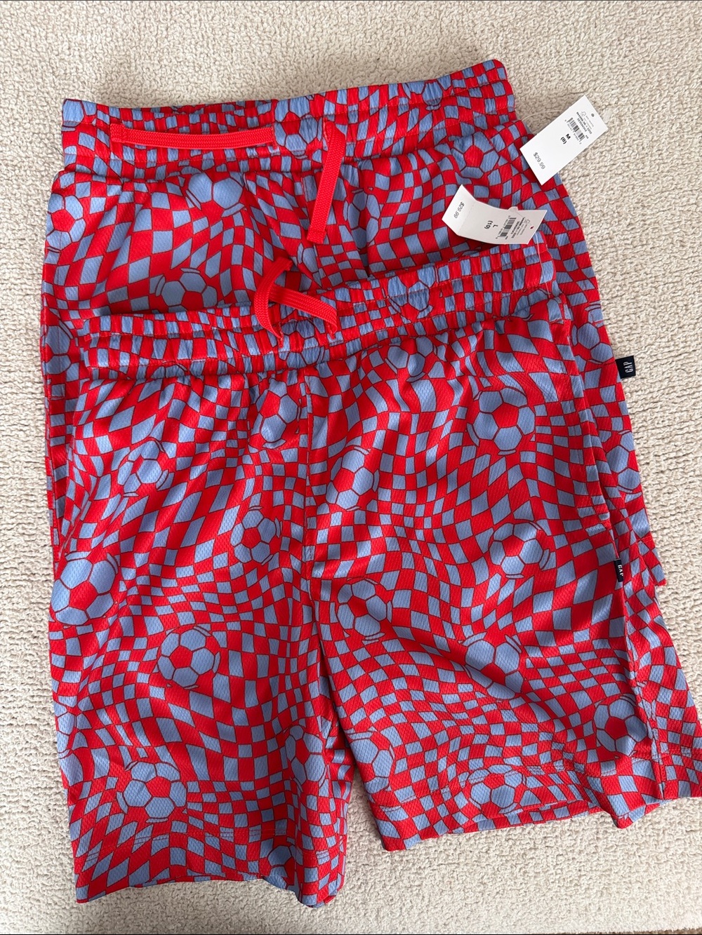 NWT Gap mesh shorts with soccer balls. Red/blue